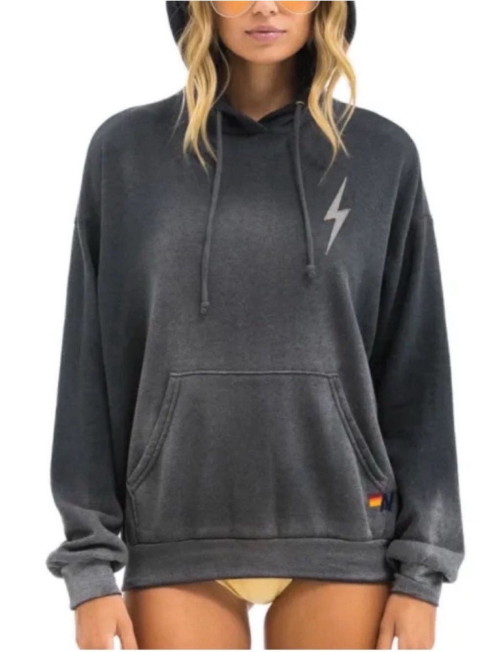 Aviator Nation Bolt Stitch Relaxed Hoodie Faded Smoke Sz L